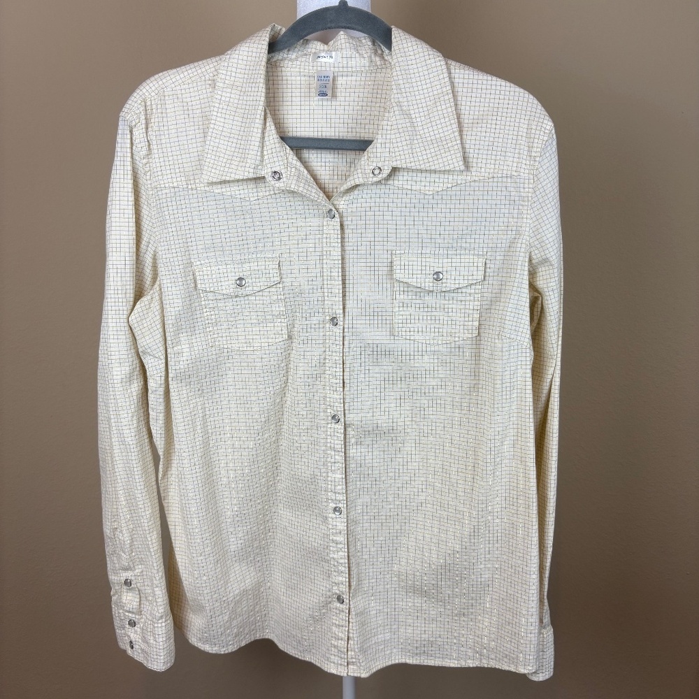 Old Navy Cream/Gold Shimmer Patterned Western Long Sleeve "Perfect Fit" Shirt